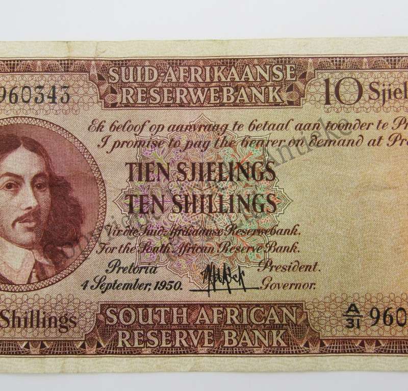MH de Kock Ten Shillings 1950 - A/E - A31 - VF