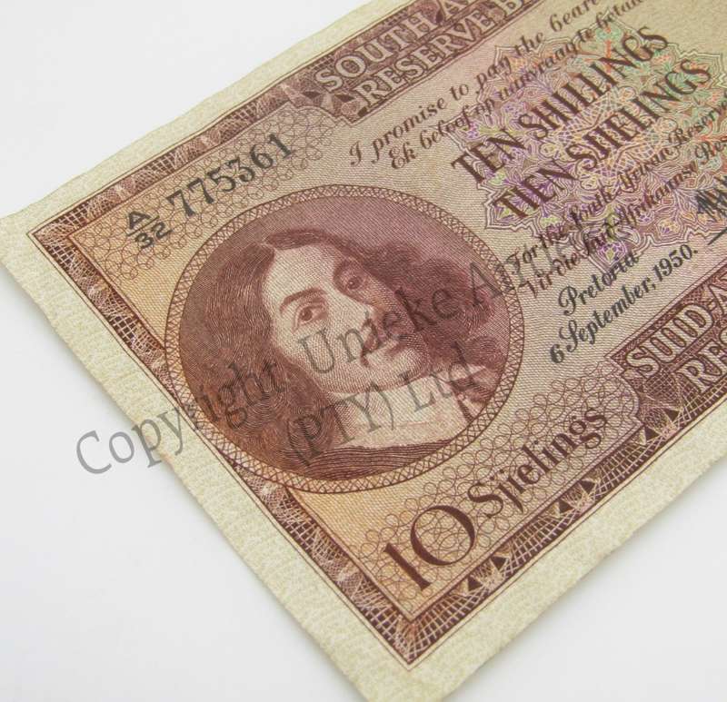 MH de Kock Ten SHillings 1950 - E/A - A32 - VF