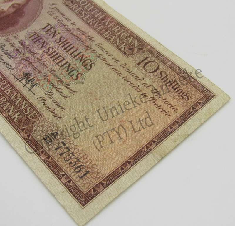 MH de Kock Ten SHillings 1950 - E/A - A32 - VF