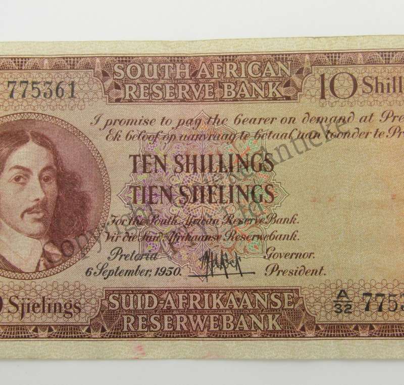 MH de Kock Ten SHillings 1950 - E/A - A32 - VF