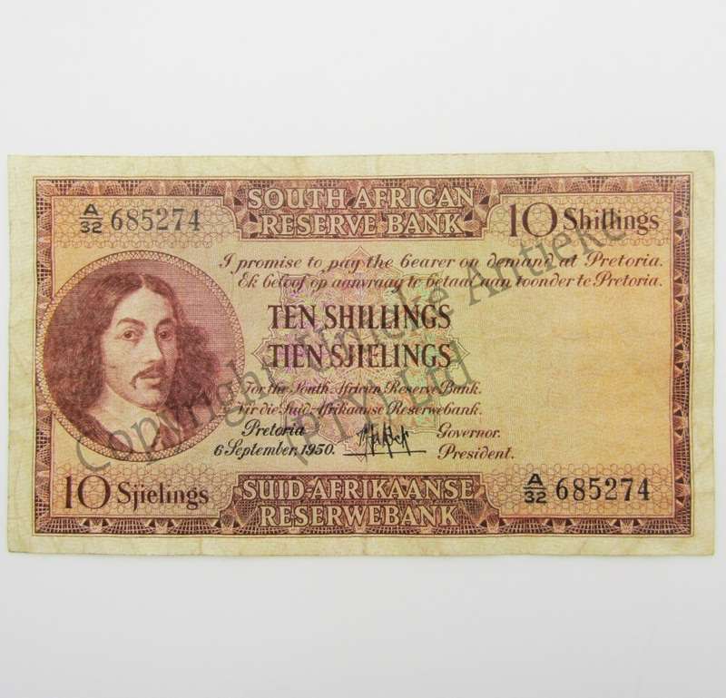 MH de Kock Ten Shillings 1950 - E/A - A32 - VF