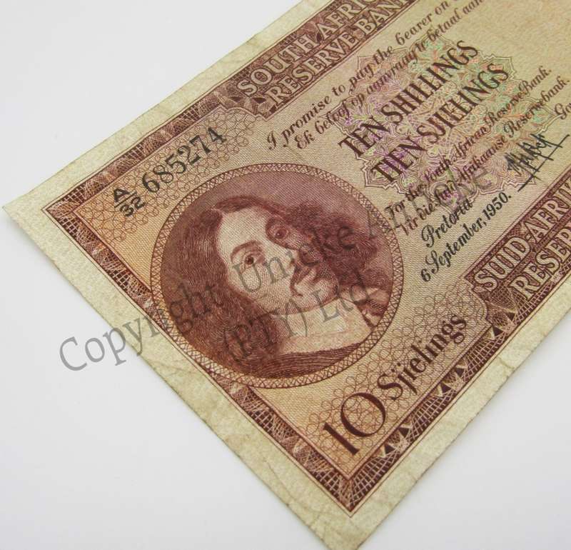 MH de Kock Ten Shillings 1950 - E/A - A32 - VF