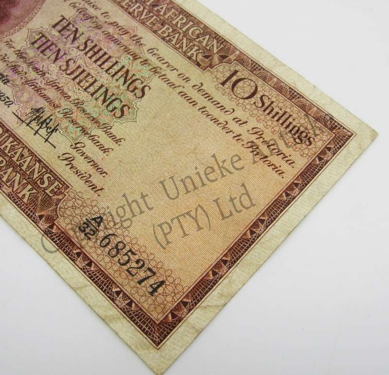MH de Kock Ten Shillings 1950 - E/A - A32 - VF