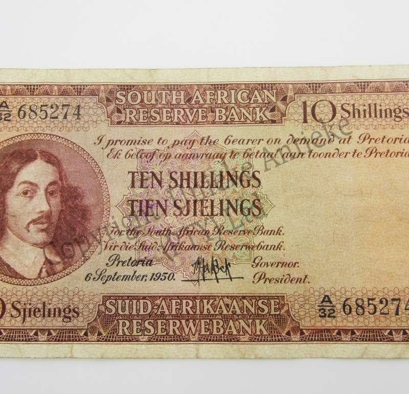 MH de Kock Ten Shillings 1950 - E/A - A32 - VF