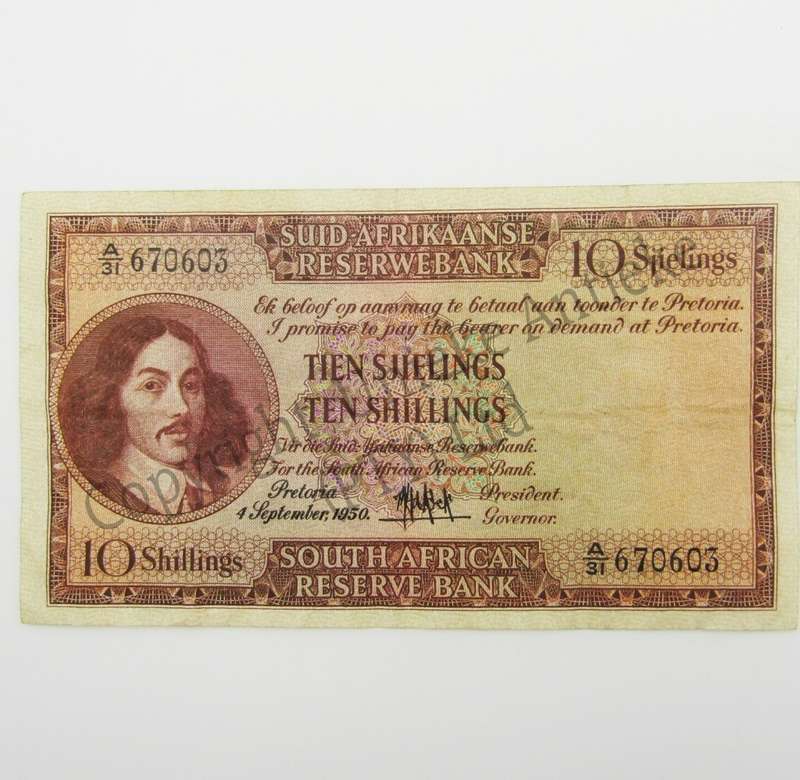 MH de Kock Ten Shillings 1950 A/E - A31 - VF+
