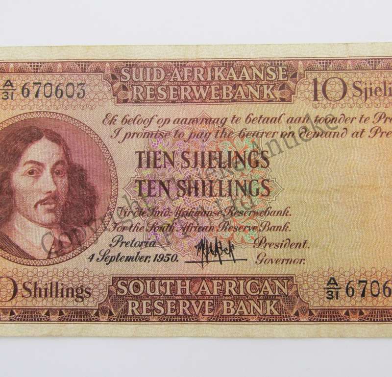 MH de Kock Ten Shillings 1950 A/E - A31 - VF+