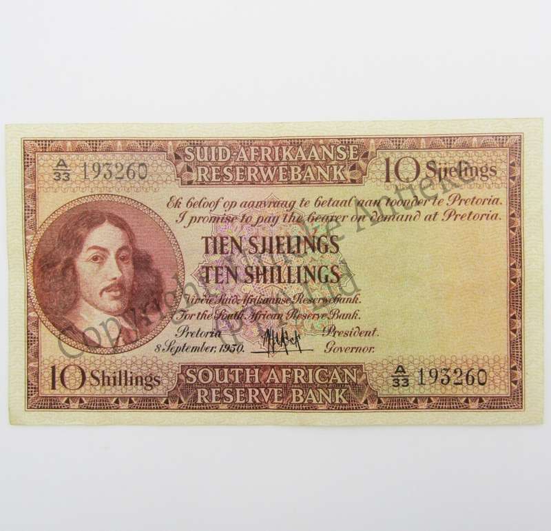 MH de Kock Ten Shillings 1950 A/E - A33 - EF+