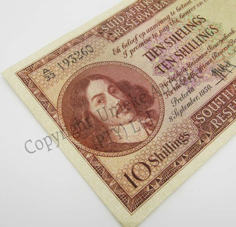 MH de Kock Ten Shillings 1950 A/E - A33 - EF+