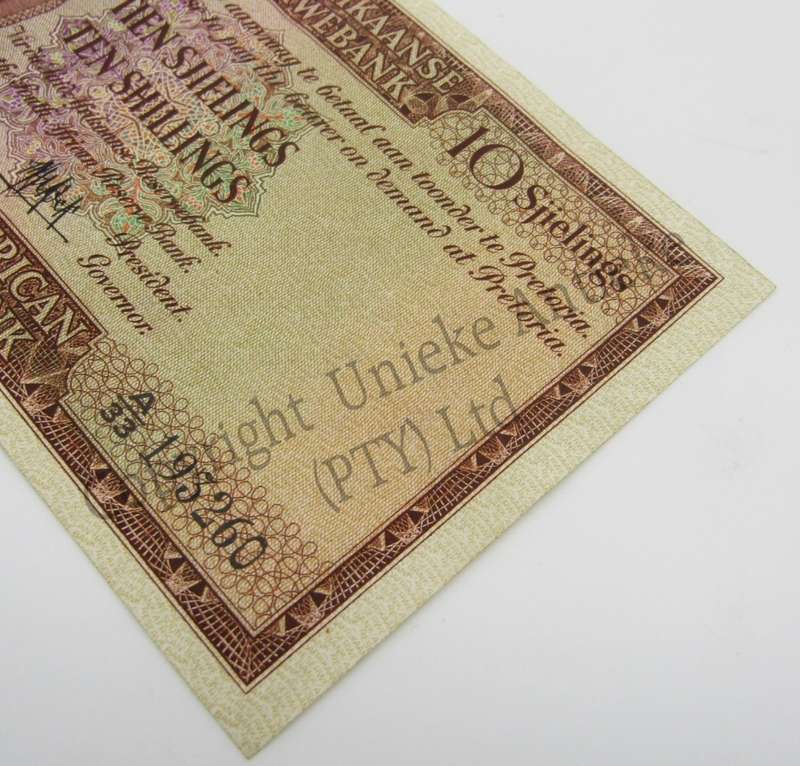 MH de Kock Ten Shillings 1950 A/E - A33 - EF+