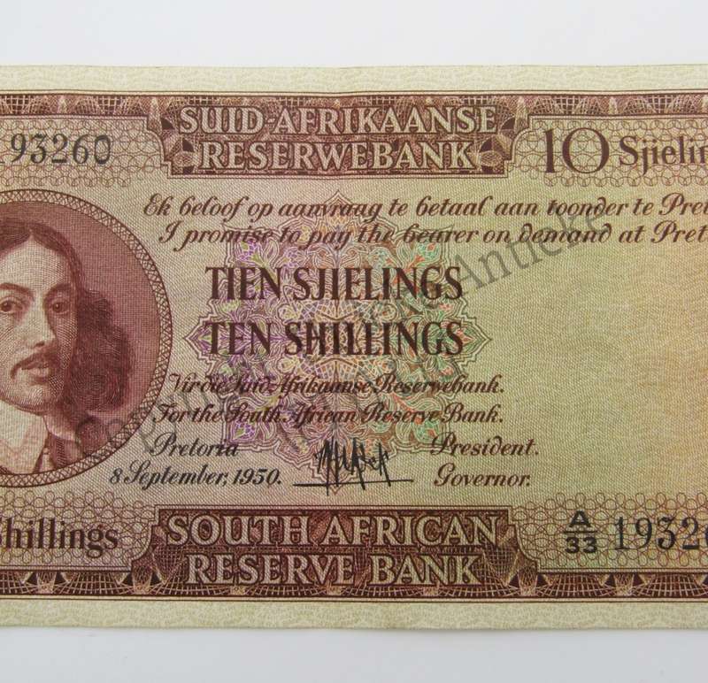 MH de Kock Ten Shillings 1950 A/E - A33 - EF+