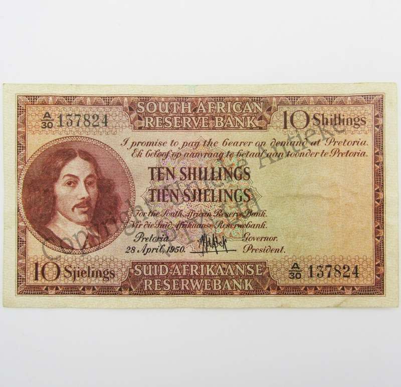 MH de Kock Ten Shillings 1950 - E/A - A30 - EF