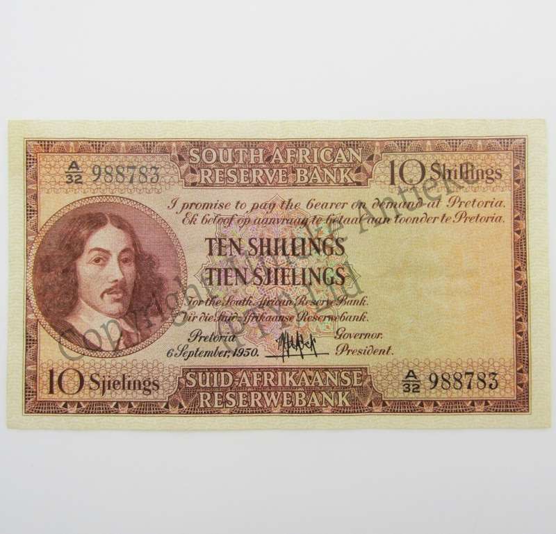 MH de Kock Ten Shillings 1950 - E/A - A32 - EF+