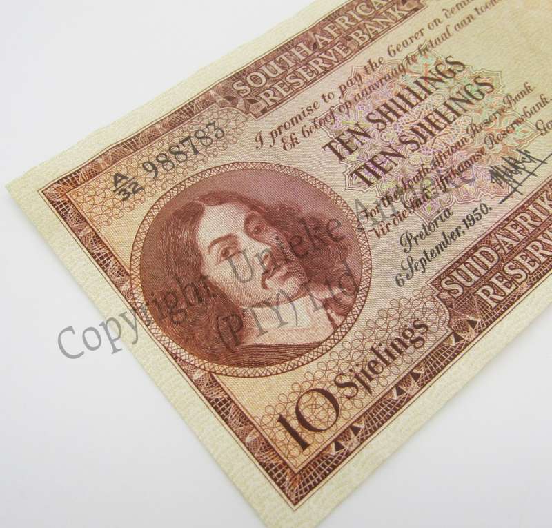 MH de Kock Ten Shillings 1950 - E/A - A32 - EF+