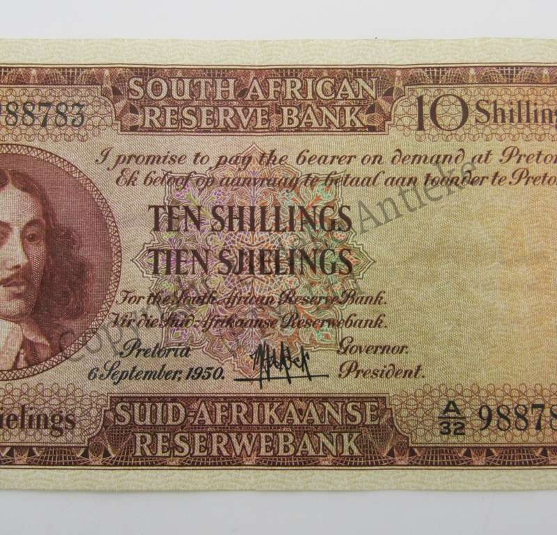 MH de Kock Ten Shillings 1950 - E/A - A32 - EF+