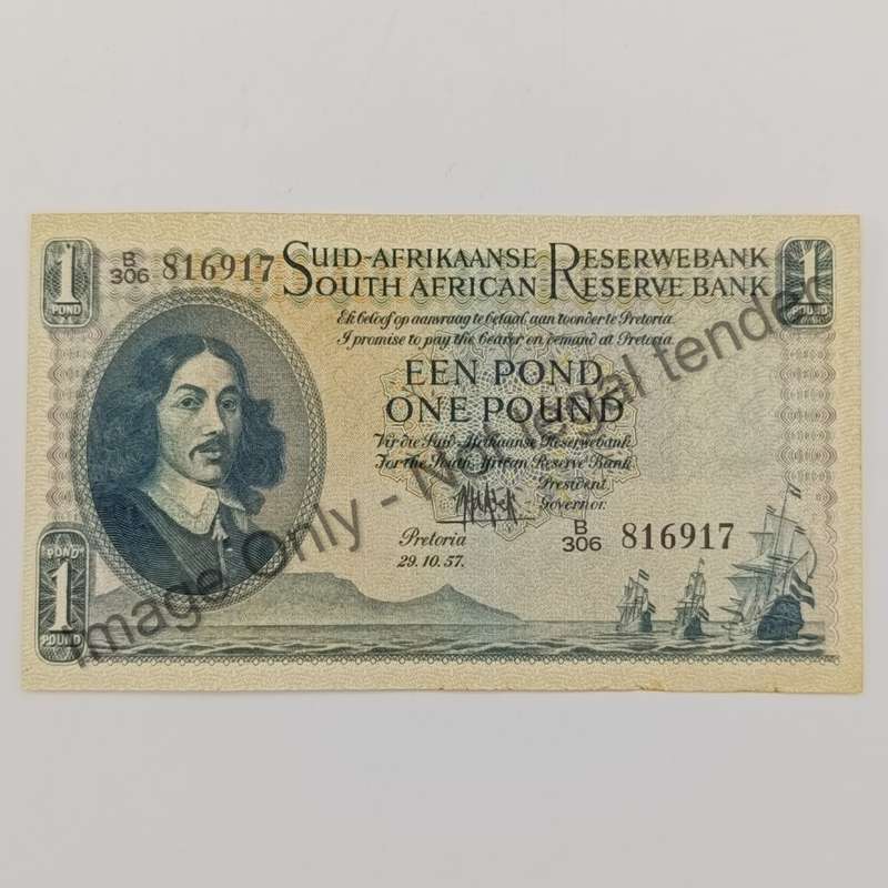 MH de Kock one pound 29-10-57 - A/E - B306 - UNC - slight denting