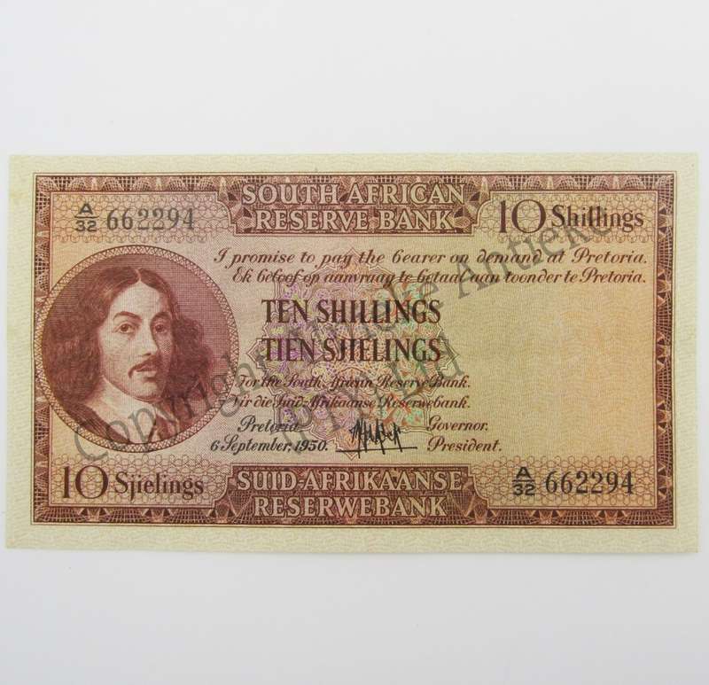 MH de Kock Ten Shillings 1950 - E/A - A32 - AU ( Uncirculated with 2 folds )