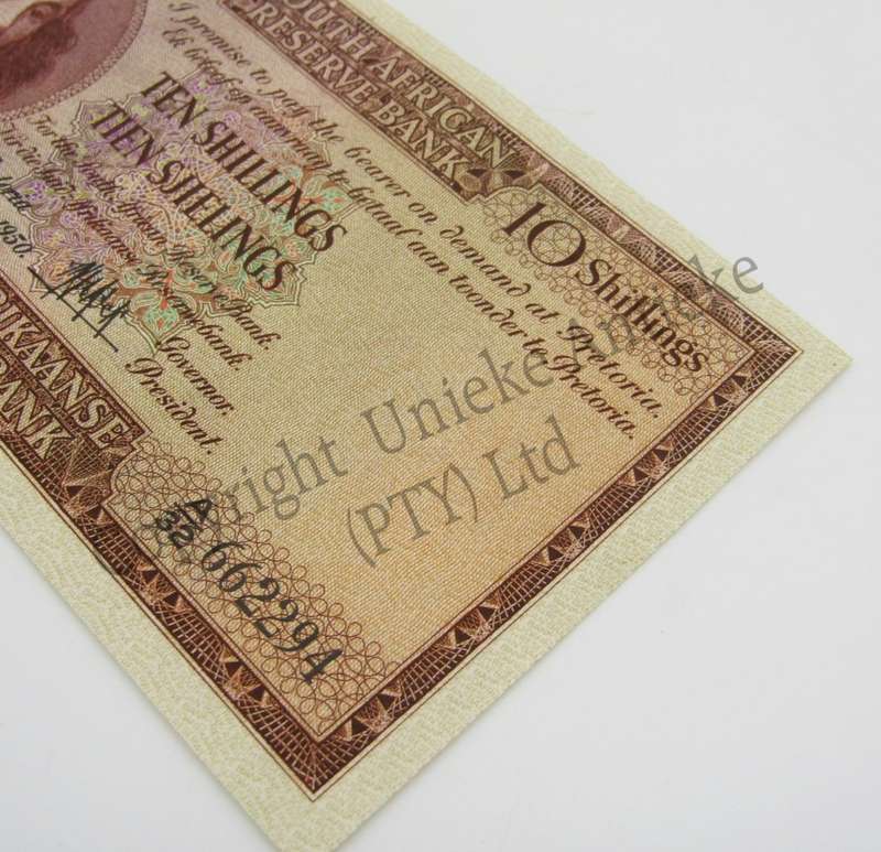 MH de Kock Ten Shillings 1950 - E/A - A32 - AU ( Uncirculated with 2 folds )