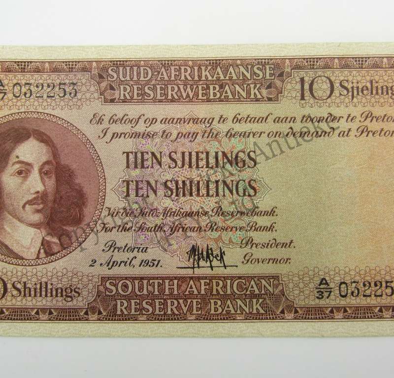 MH de Kock Ten Shillings 1951 - A/E - A37 - AU+ ( Uncirculated centre crease )