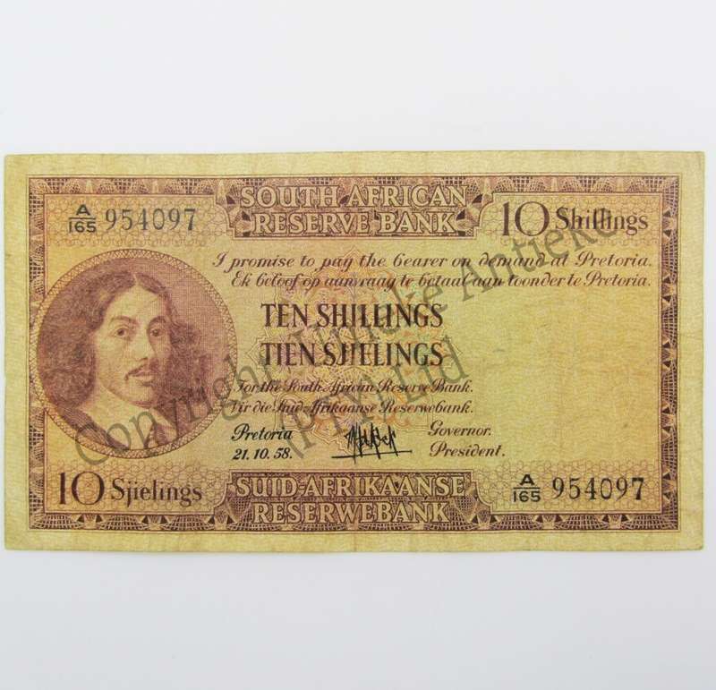 MH de Kock Ten Shillings 1958 - E/A - A165 - VF