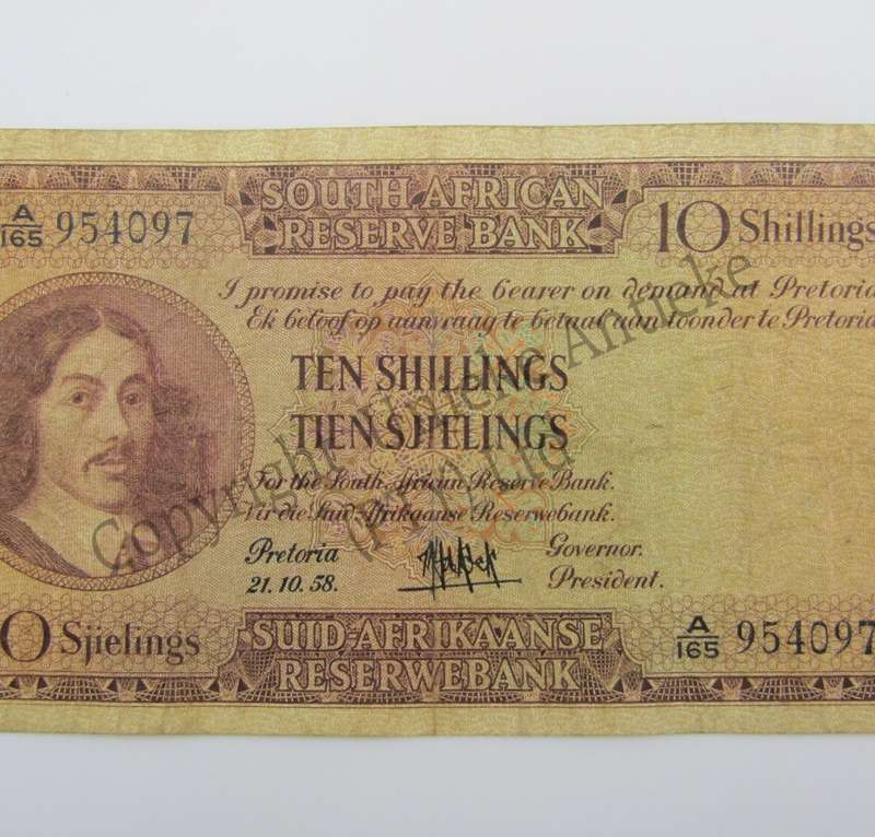 MH de Kock Ten Shillings 1958 - E/A - A165 - VF