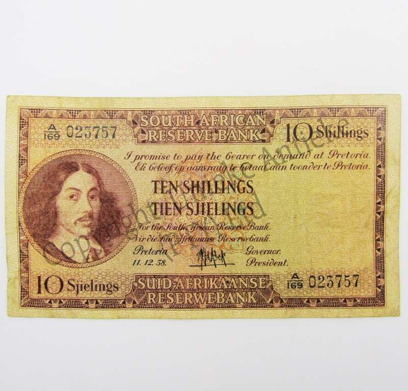 MH de Kock Ten Shillings 1958 - E/A - A169 - VF