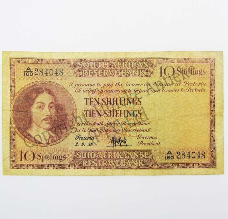 MH de Kock Ten Shillings 1958 - E/A - A160 - VF