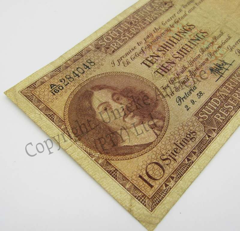 MH de Kock Ten Shillings 1958 - E/A - A160 - VF