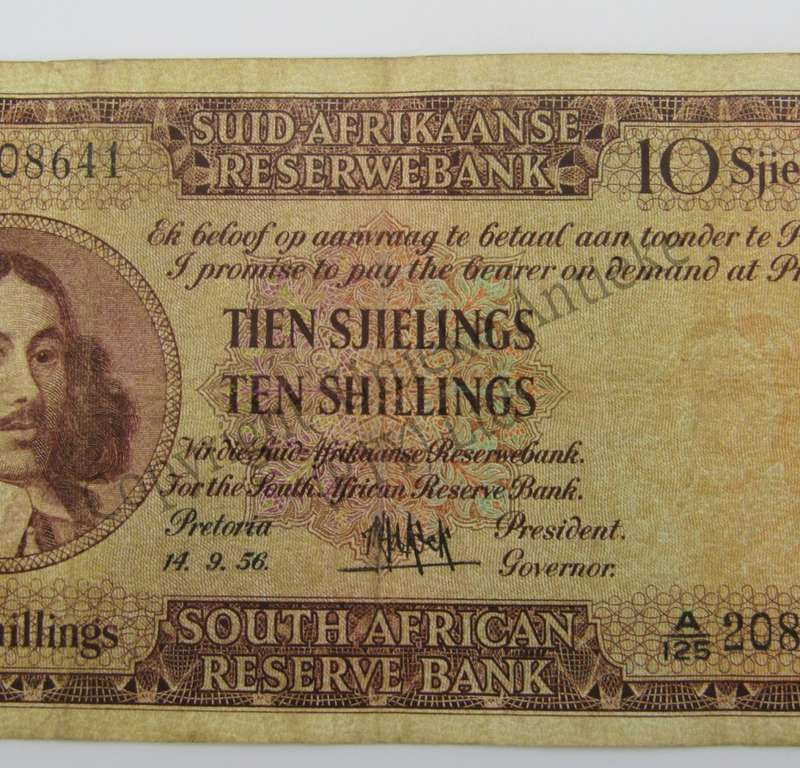 MH de Kock Ten Shillings 1956 - A/E - A125 - VF