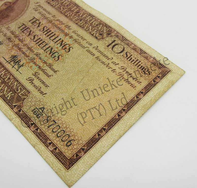 MH de Kock Ten Shillings 1958 - E/A - A166 - Small side & bottom tears - aVF
