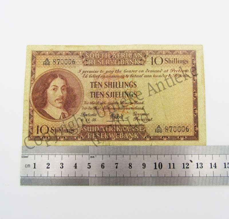 MH de Kock Ten Shillings 1958 - E/A - A166 - Small side & bottom tears - aVF