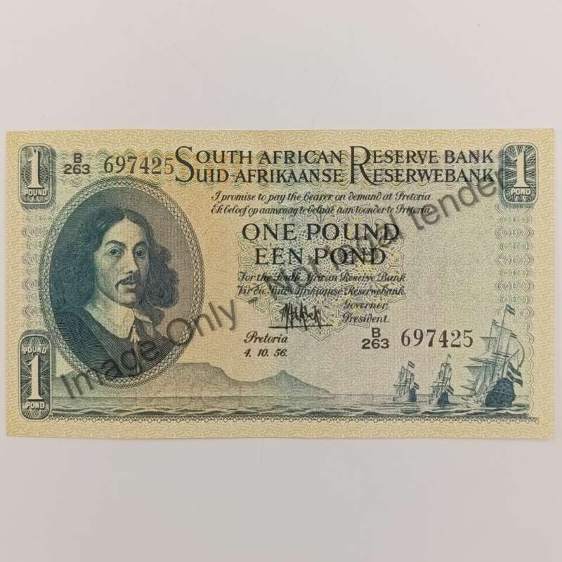 MH de Kock one pound 4-10-56 - E/A - B263 - UNC with slight creases