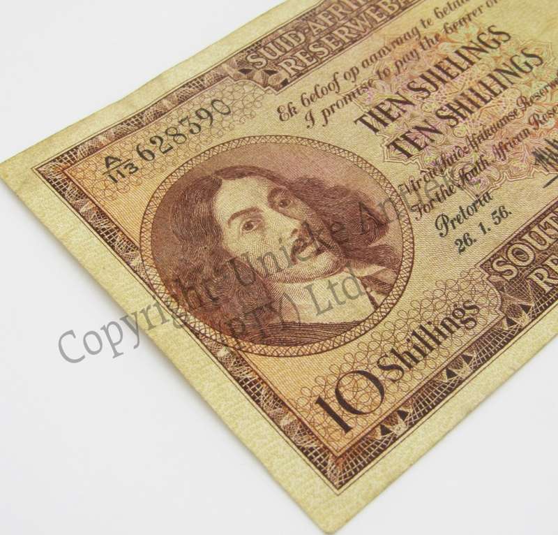 MH de Kock Ten Shillings Banknote 1956 - A/E - A113 - VF+