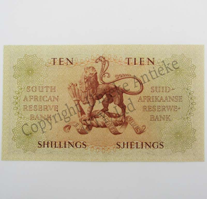 MH de Kock Ten Shillings Banknote 1959 - E/A - AU+ - A173 (Uncirculated with single middle crease )