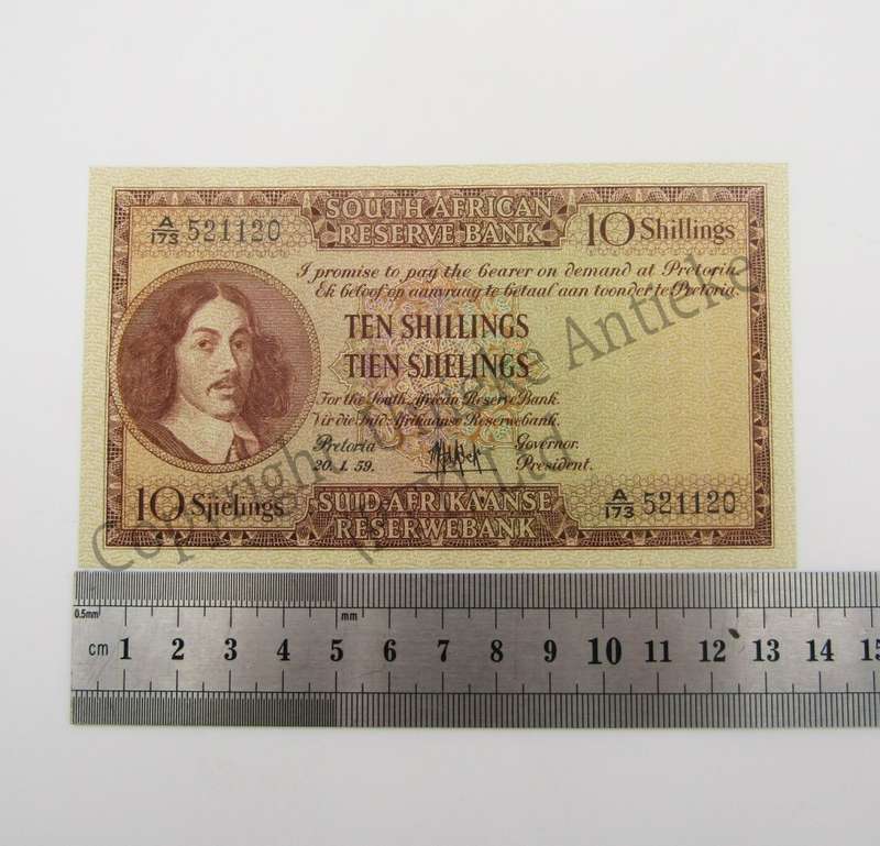 MH de Kock Ten Shillings Banknote 1959 - E/A - AU+ - A173 (Uncirculated with single middle crease )