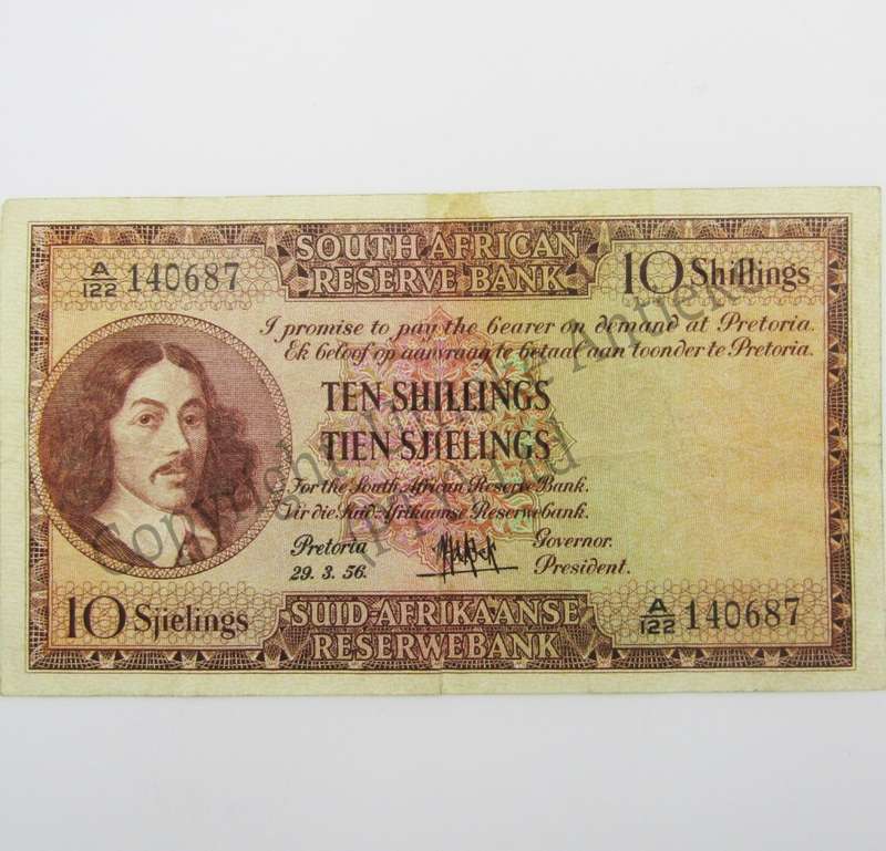 MH de Kock Ten Shillings Banknote 1956 - A/E - VF+ - A122