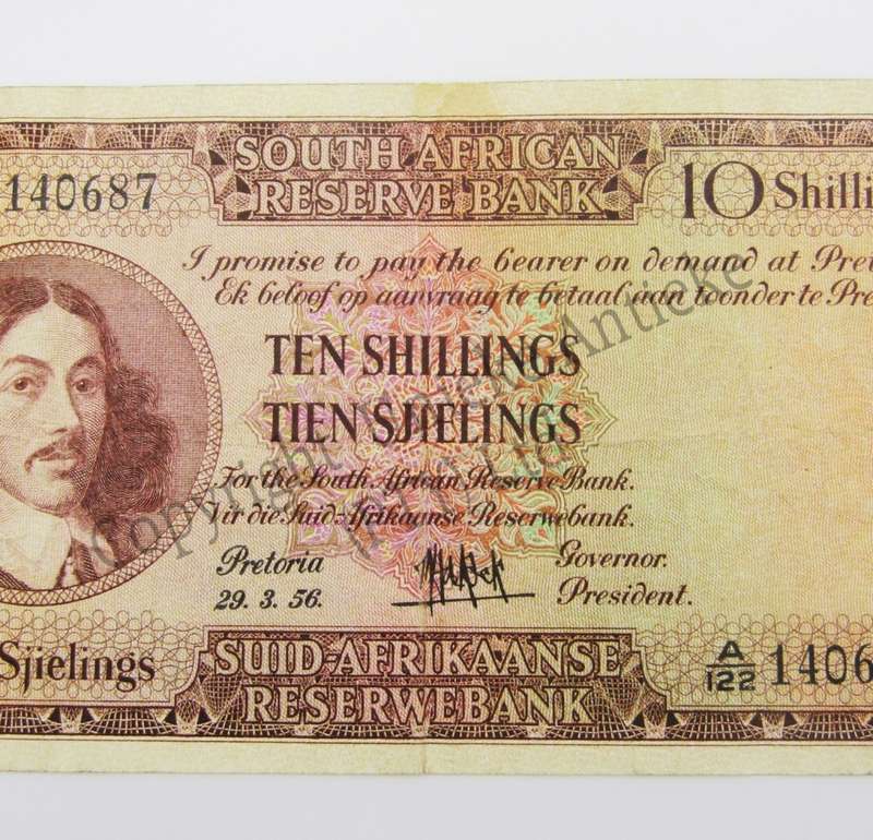 MH de Kock Ten Shillings Banknote 1956 - A/E - VF+ - A122