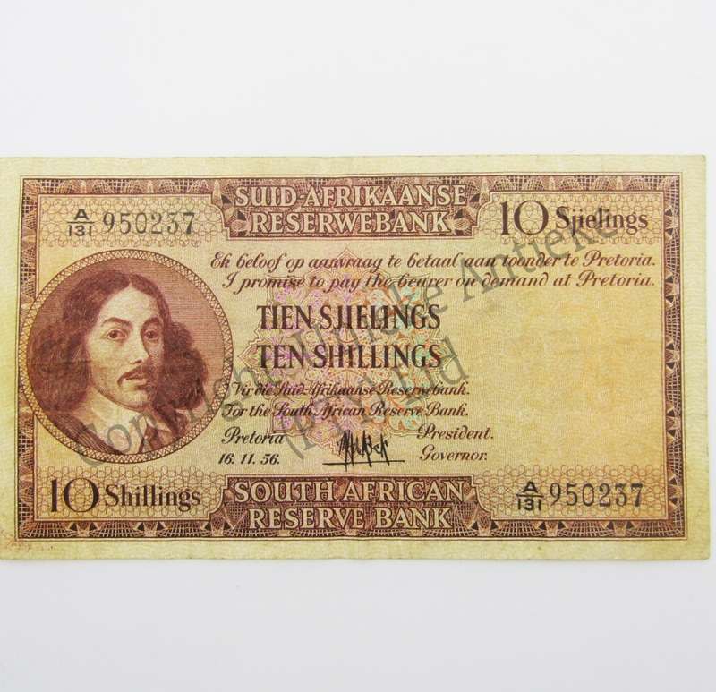 MH de Kock Ten Shillings Banknote 1956 - A/E - VF+ - A131