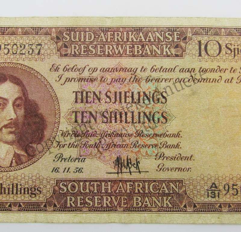 MH de Kock Ten Shillings Banknote 1956 - A/E - VF+ - A131