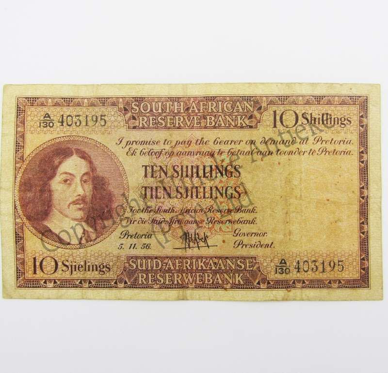 MH de Kock Ten Shillings 1956 - E/A - A130 - VF