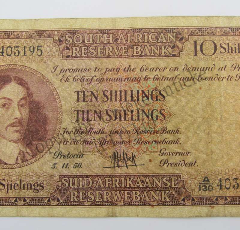MH de Kock Ten Shillings 1956 - E/A - A130 - VF