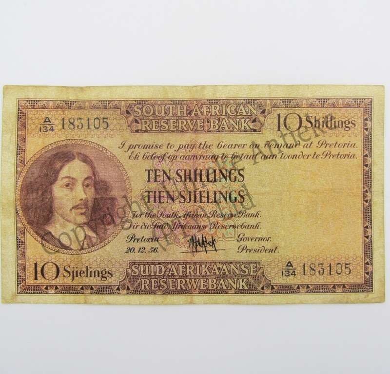 MH de Kock Ten Shillings 1956 - E/A - A134 - VF
