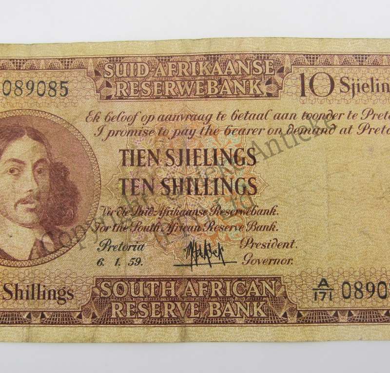 MH de Kock Ten Shillings 1959 - A/E - A171 - VF