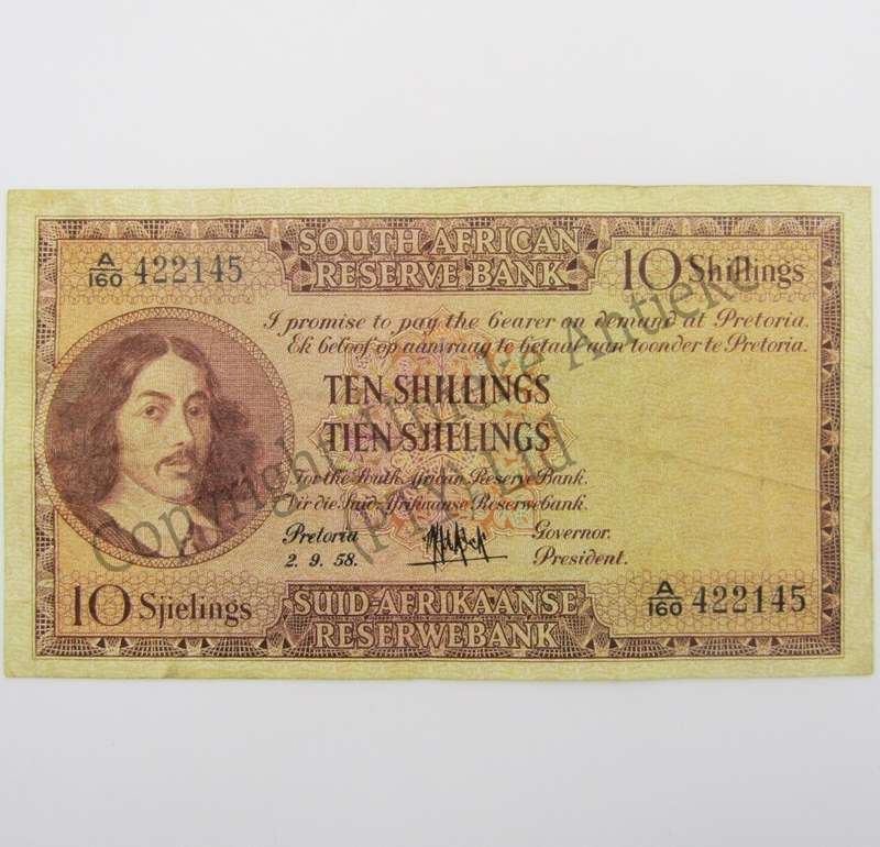 MH de Kock Ten Shillings 1958 - E/A - A160 - VF