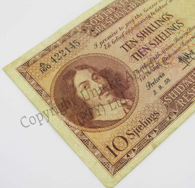 MH de Kock Ten Shillings 1958 - E/A - A160 - VF