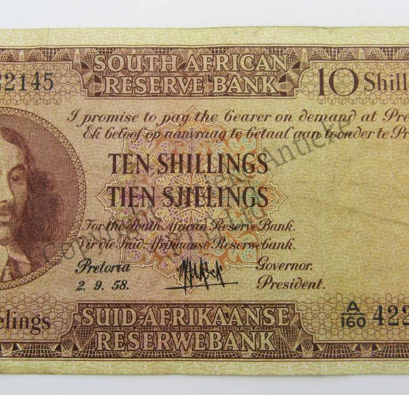 MH de Kock Ten Shillings 1958 - E/A - A160 - VF