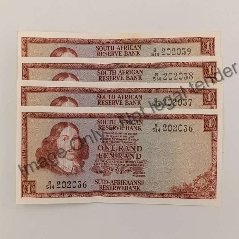 TW de jongh 3rd Issue 1975 lot of 4 banknotes with consecutive numbers