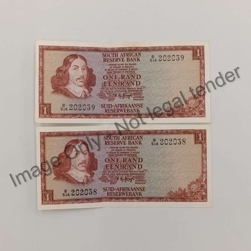 TW de jongh 3rd Issue 1975 lot of 4 banknotes with consecutive numbers