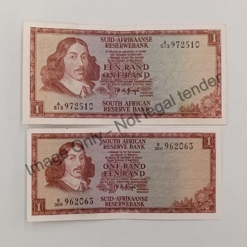 Full set of TW de Jongh - all years R1 notes 1967, 1972, 1973 & 1975 all 3 Issues