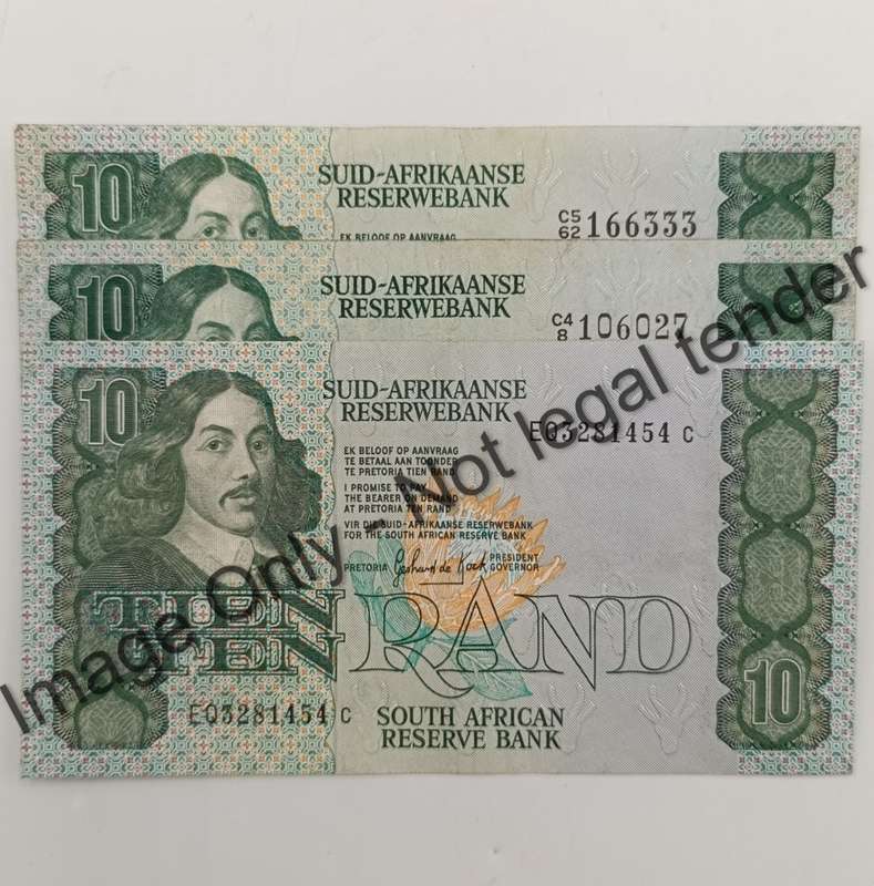 South Africa GPC de Kock 1st, 2nd and 3rd series R10 notes