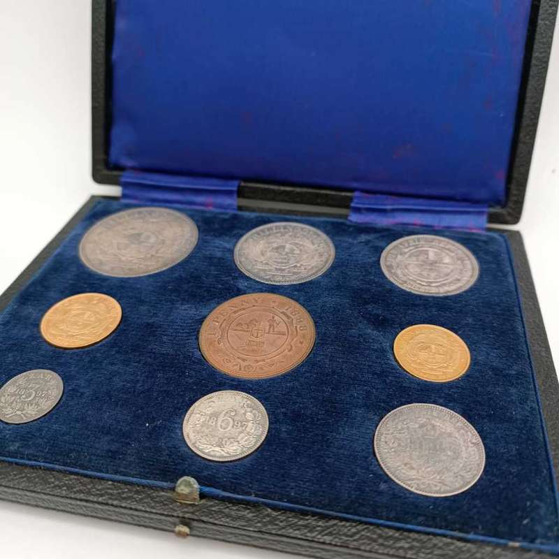 ZAR Paul Kruger 1897 coin set plus 1892 Single Shaft Crown and 1898 Penny - XF to AU condition
